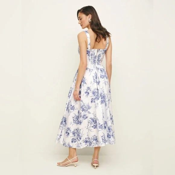 NWT Reformation Balia Midi Linen Dress in Lupine  Blue White Floral | size 2 - Picture 4 of 13